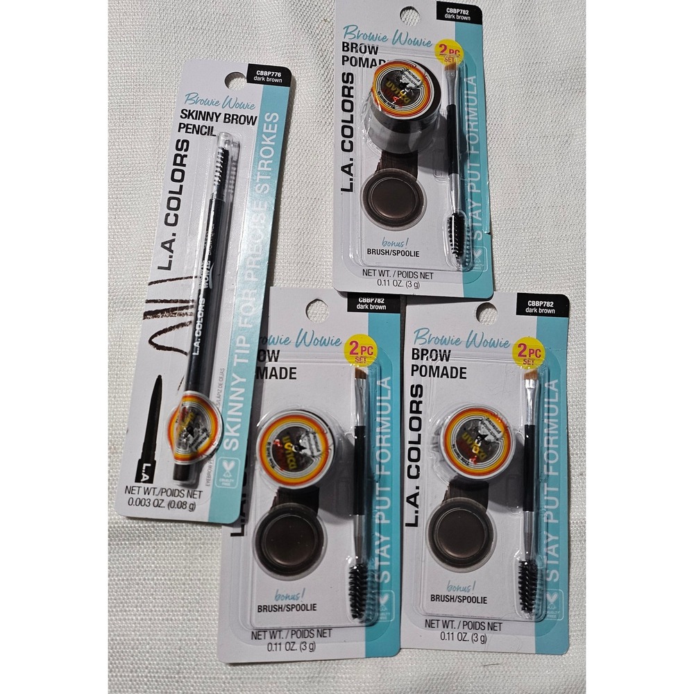 L.A. COLORS Browie Wowie 4pc Set Dark Brown Skinny Brow Pencil & 3 Brow Pomades